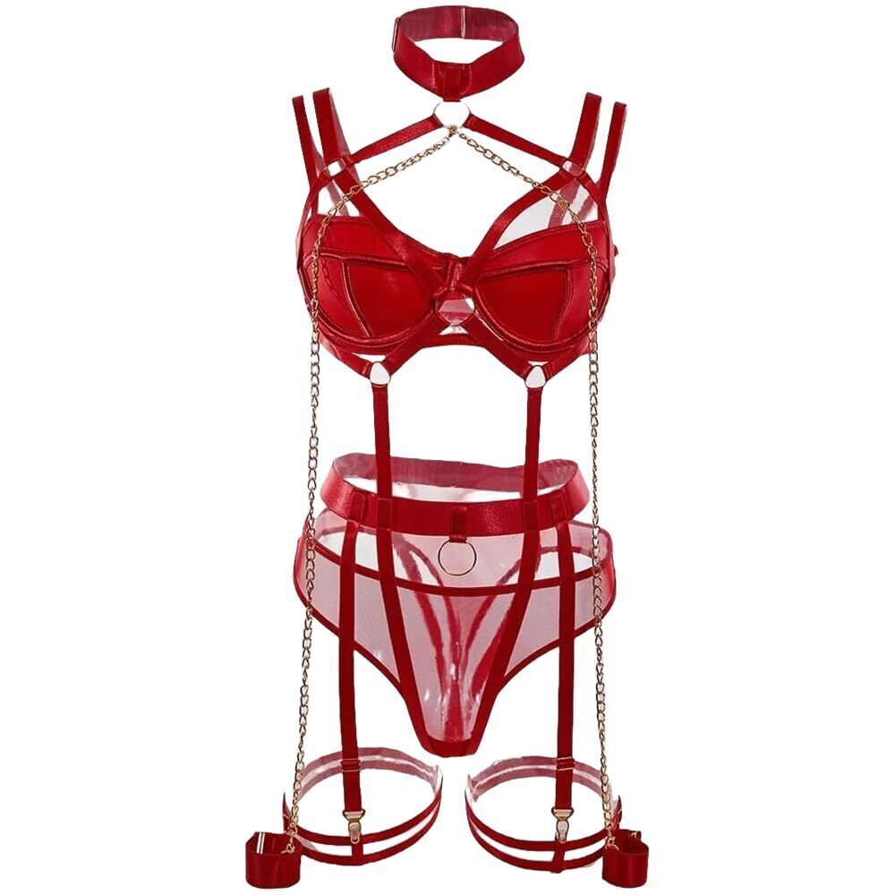 2225 Adjustable Strappy Lingerie Set Sexy Underwire Cutout Bodysuit